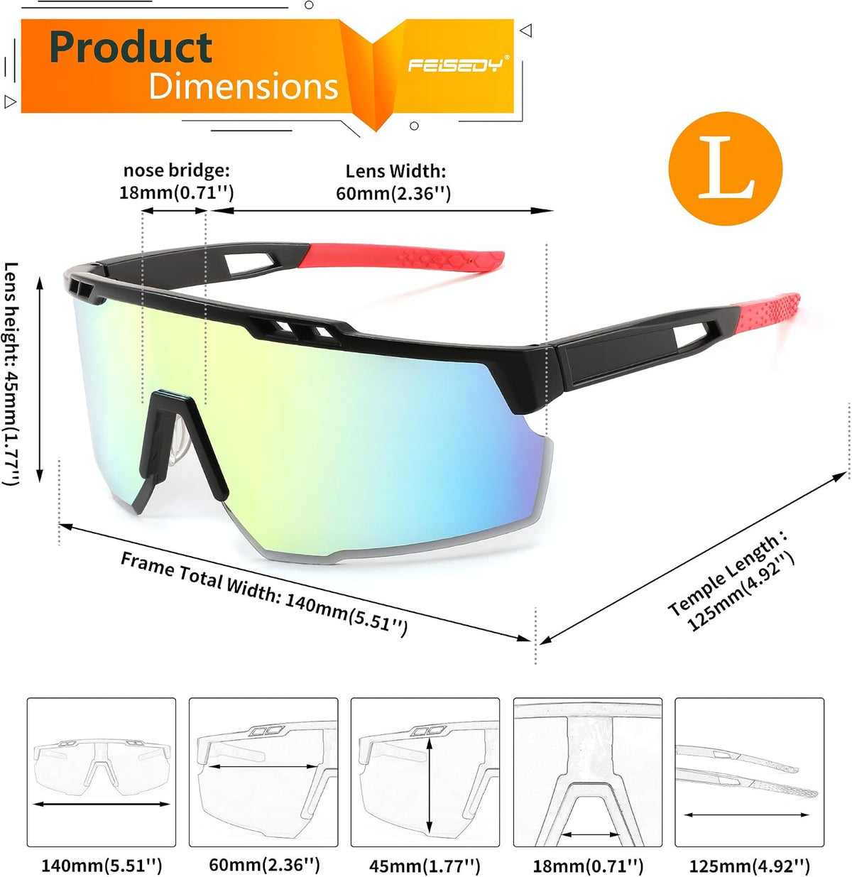ÉÌƷͼƬ 29 | B0CBRSHNT3 | FEISEDY Sports Sunglasses for Men and Women, UV400 Protection Cycling Goggles Golf Baseball Driving Fishing B0022