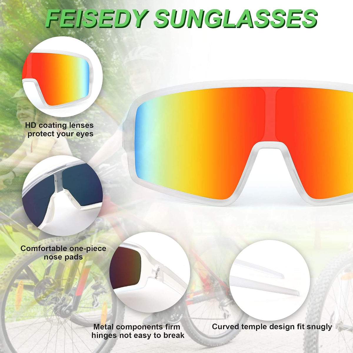 ÉÌƷͼƬ 14 | B0C5XNFKS9 | FEISEDY Men Women Sports Sunglasses Baseball Sun Glasses Cycling Fishing Running Trekking 80s 90s Youth Visor UV400 B2962