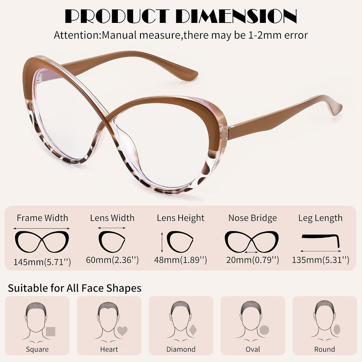ÉÌƷͼƬ 6 | B0GXZ3356Q | FEISEDY Oversized Cat Eye Blue Light Blocking Glasses for Woman, Retro Cateye Eyeglasses, Stylish Bluelight Glasses B0454