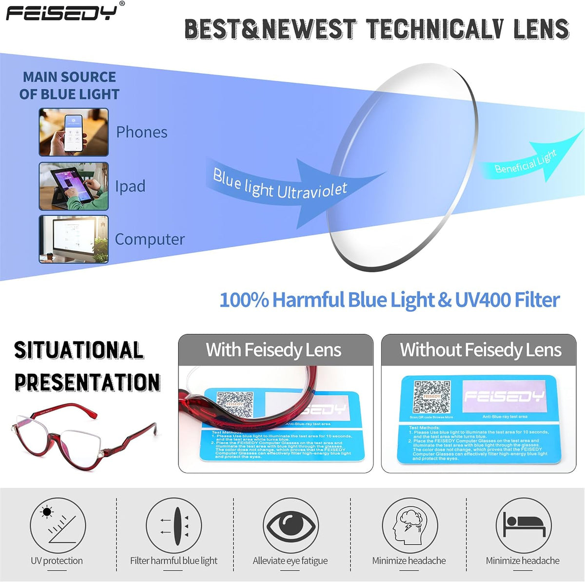ÉÌƷͼƬ 27 | B0CJFLY9C9 | FEISEDY Reading Glasses for Women Fashion Half Frame Cat Eye Glasses Anti Glare Eyeglasses B0067