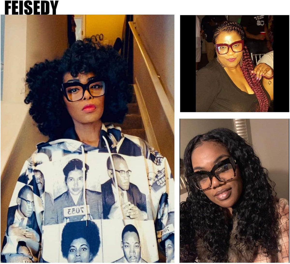 ÉÌƷͼƬ 29 | B07N5J9CF4 | FEISEDY Square Oversized Glasses Frame Eyewear Women B2475