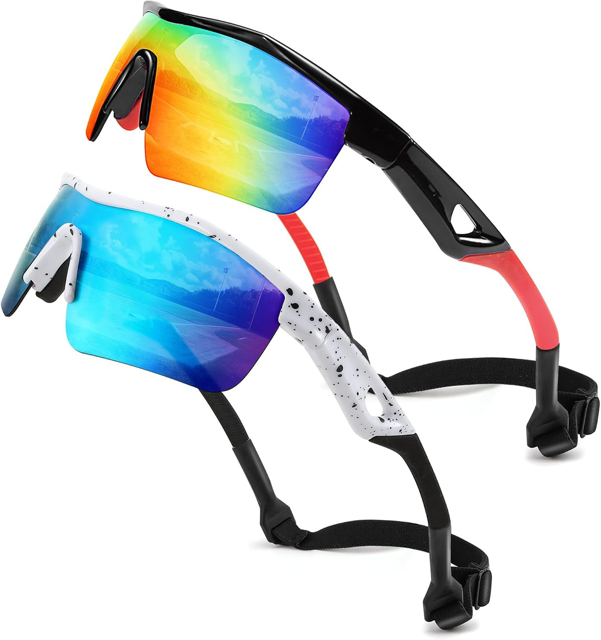 2pack Black & Red+spot White & Blue / 125 Millimeters | B0F15T39KK | FEISEDY Kids Polarized Sports Sunglasses, TR90 UV400 Baseball Cycling