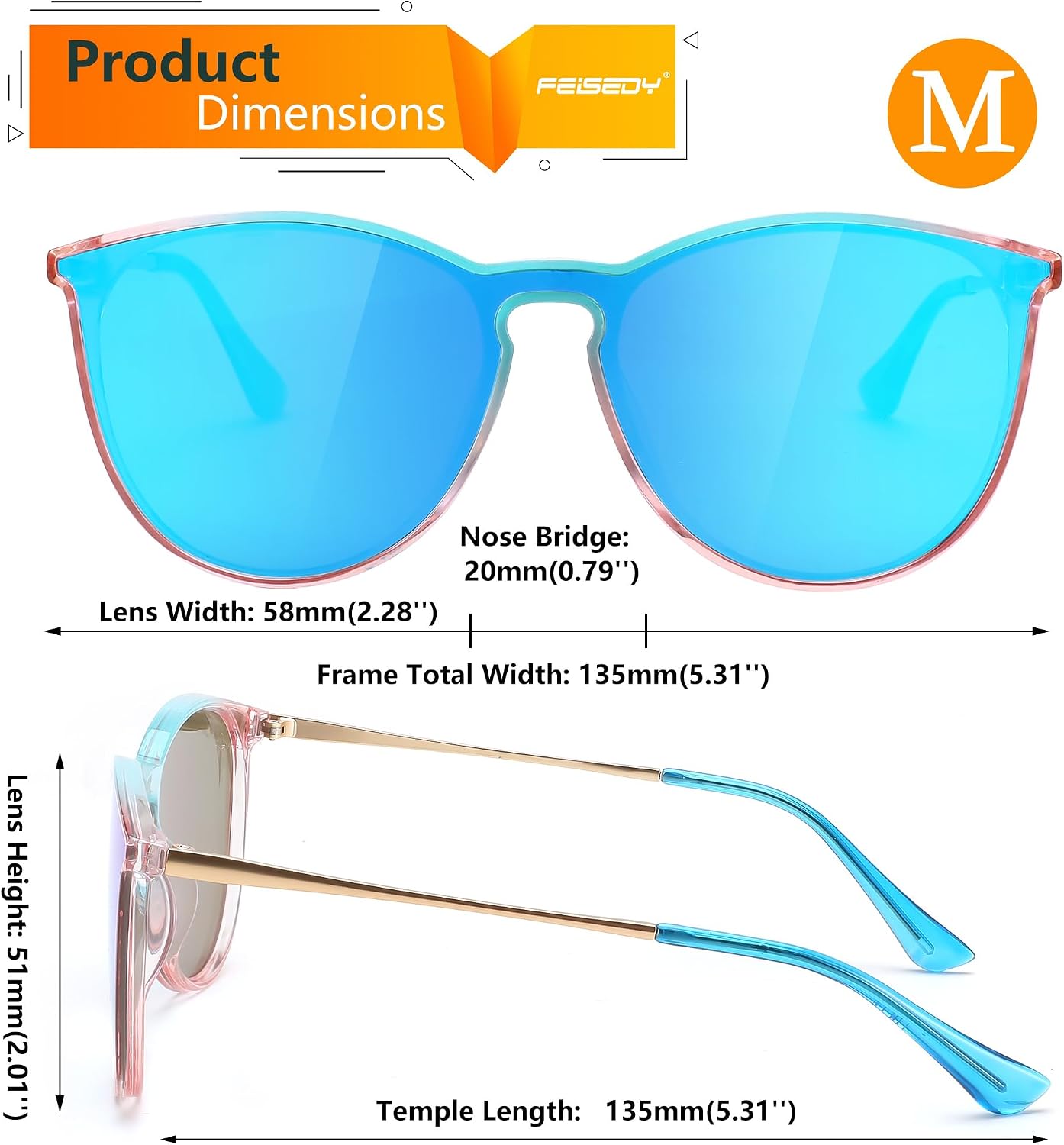 商品图片 16 | B0DGCPG41T | FEISEDY Sunglasses for Women Men Retro Round Cateye Designer Cute Mirrored UV Protection Lens B0210