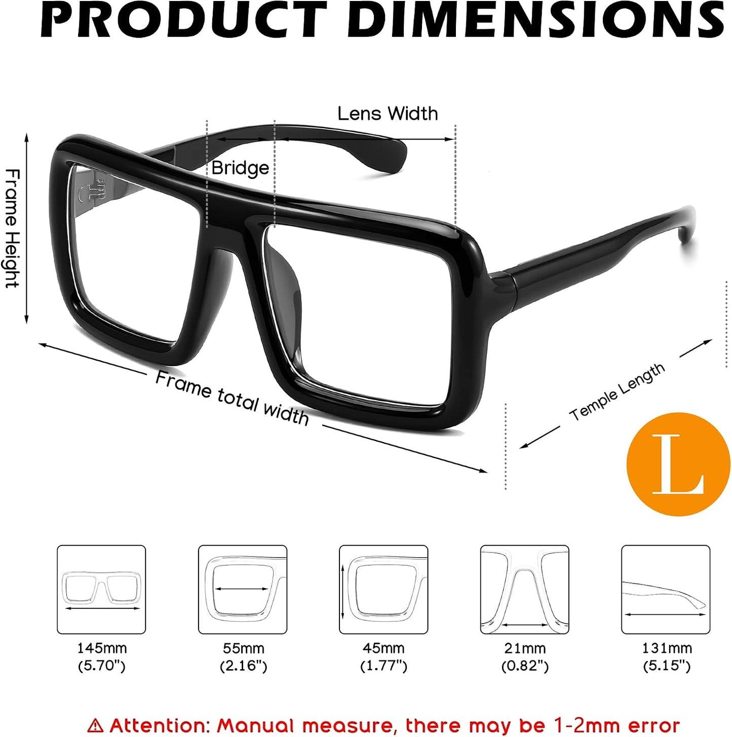 商品图片 7 | B0DFY73V8M | FEISEDY Square Oversized Blue Light Glasses Thick Fake Eyewear Frame for Women Men Nerd Glasses Costume Accessories B0241
