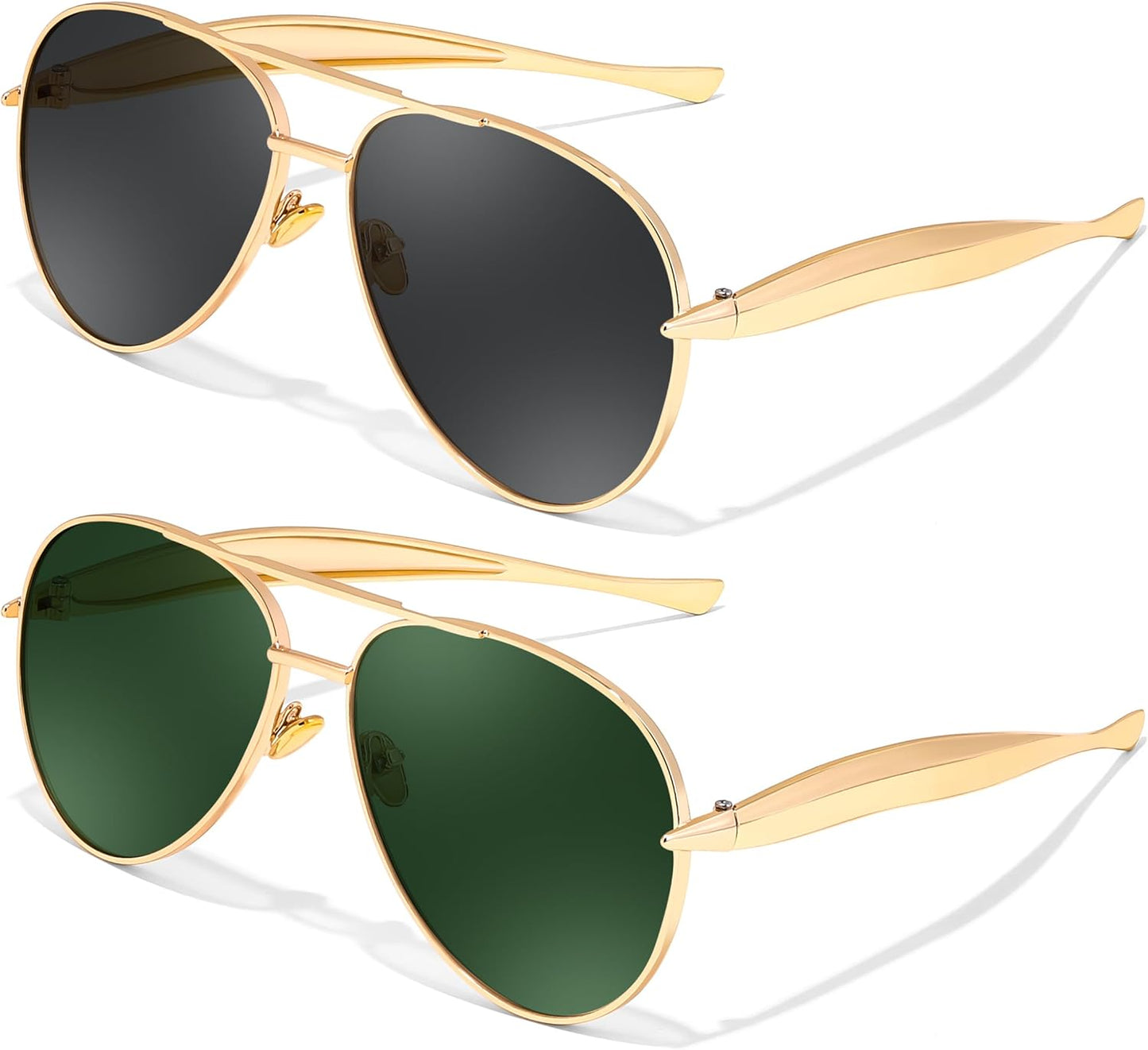 2pack(gold/Grey+gold/Green) / 60 Millimeters | B0FKML8BW7 | FEISEDY Oversized Aviator Sunglasses Women Men - Retro Gold Metal Chunky Frame, UV400 for Driving & Daily Wear B0311