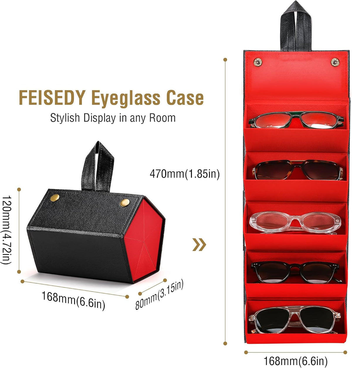 ÉÌƷͼƬ 4 | B0CSFHKMSS | FEISEDY Sunglasses Organizer 5 Slots Travel Glasses Case,Hanging Eyewear Holder Fashionable PU Leather Eyeglass Case B0087
