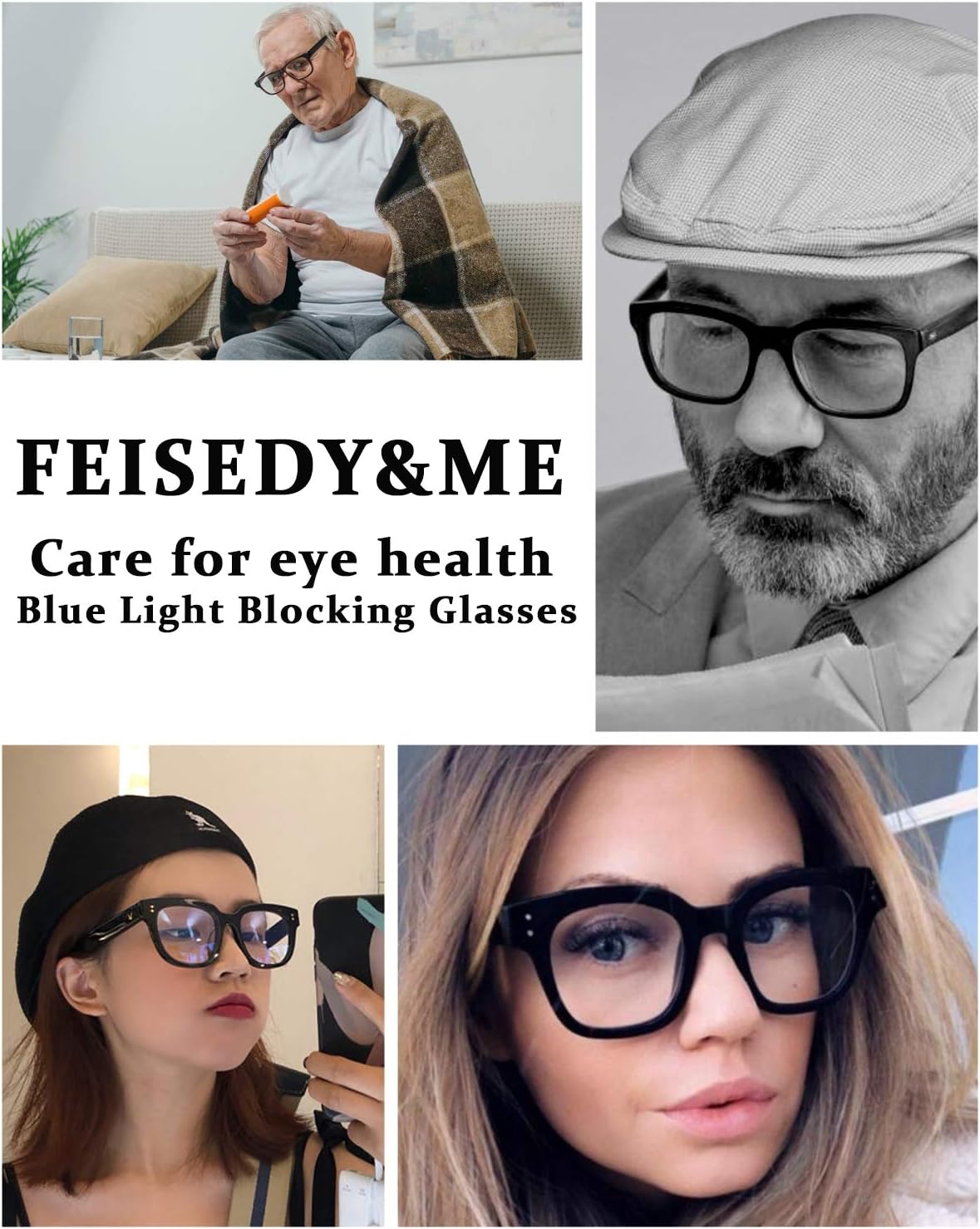 商品图片 14 | B082SVW71F | FEISEDY Retro Reading Glasses Thick Square Big Frame Blue Light Blocking Lens Anti Glare Digital Eyestrain B2534
