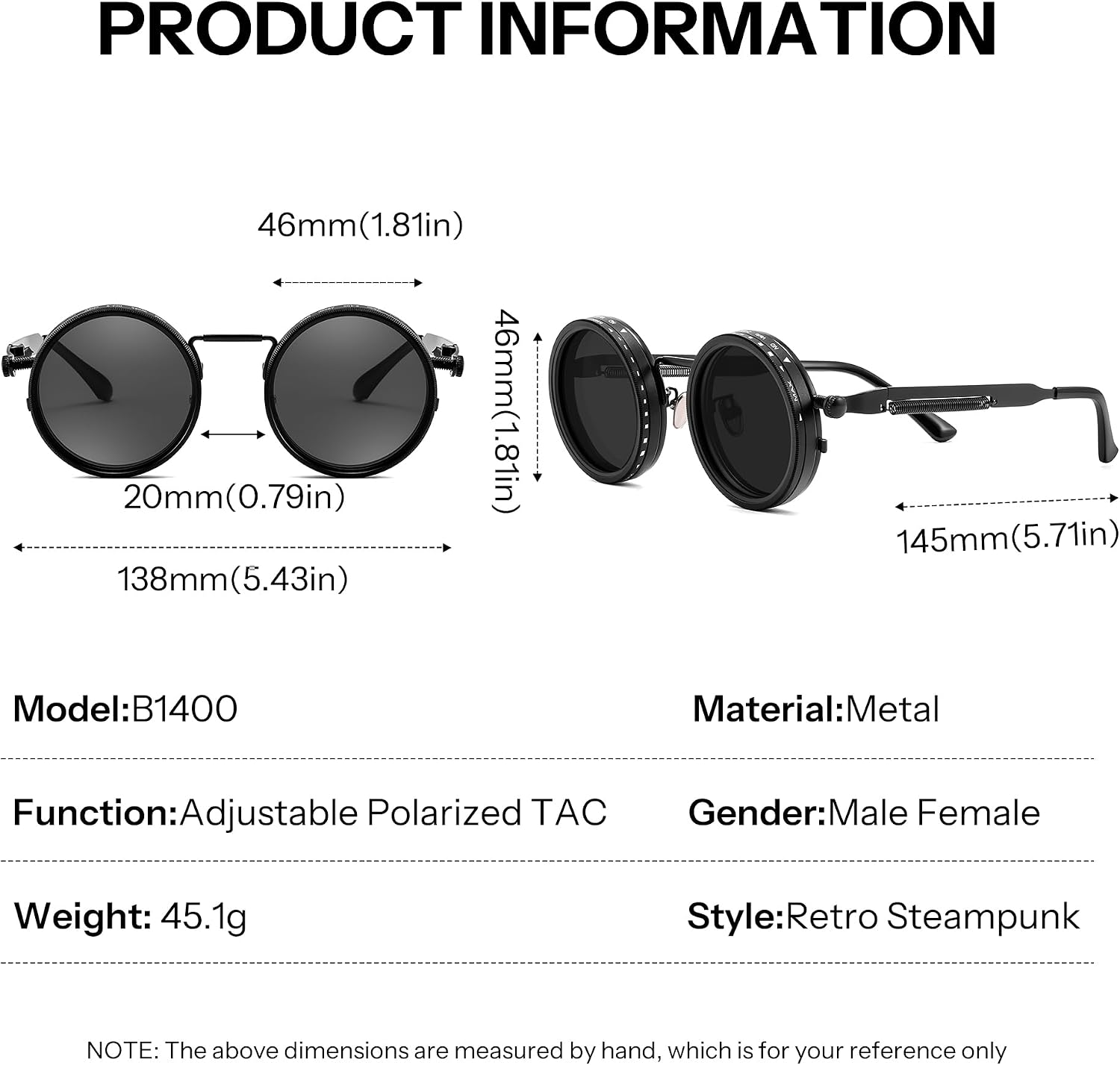 商品图片 7 | B0FK1DDVSV | FEISEDY Adjustable Sunglasses Polarized Men, Round Metal ND Filter B1400