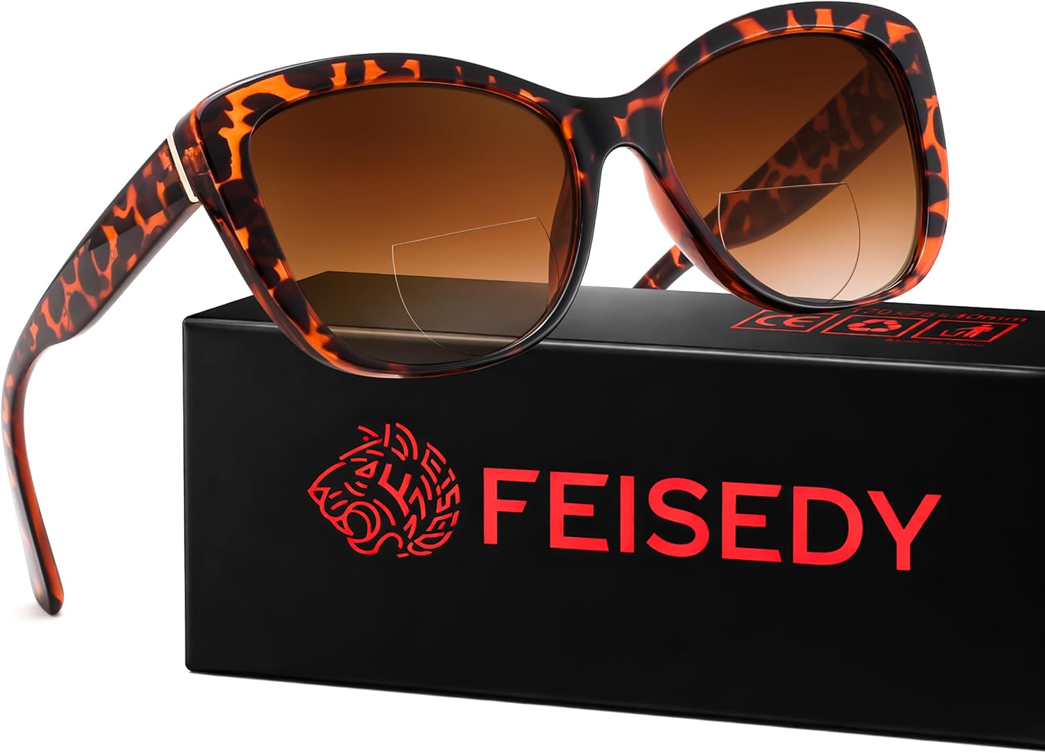 Tortoise / 2.5 x | B0GSZVCBF9 | FEISEDY Cat Eye Bifocal Sunglasses Reader for Women UV400 Protection B0352