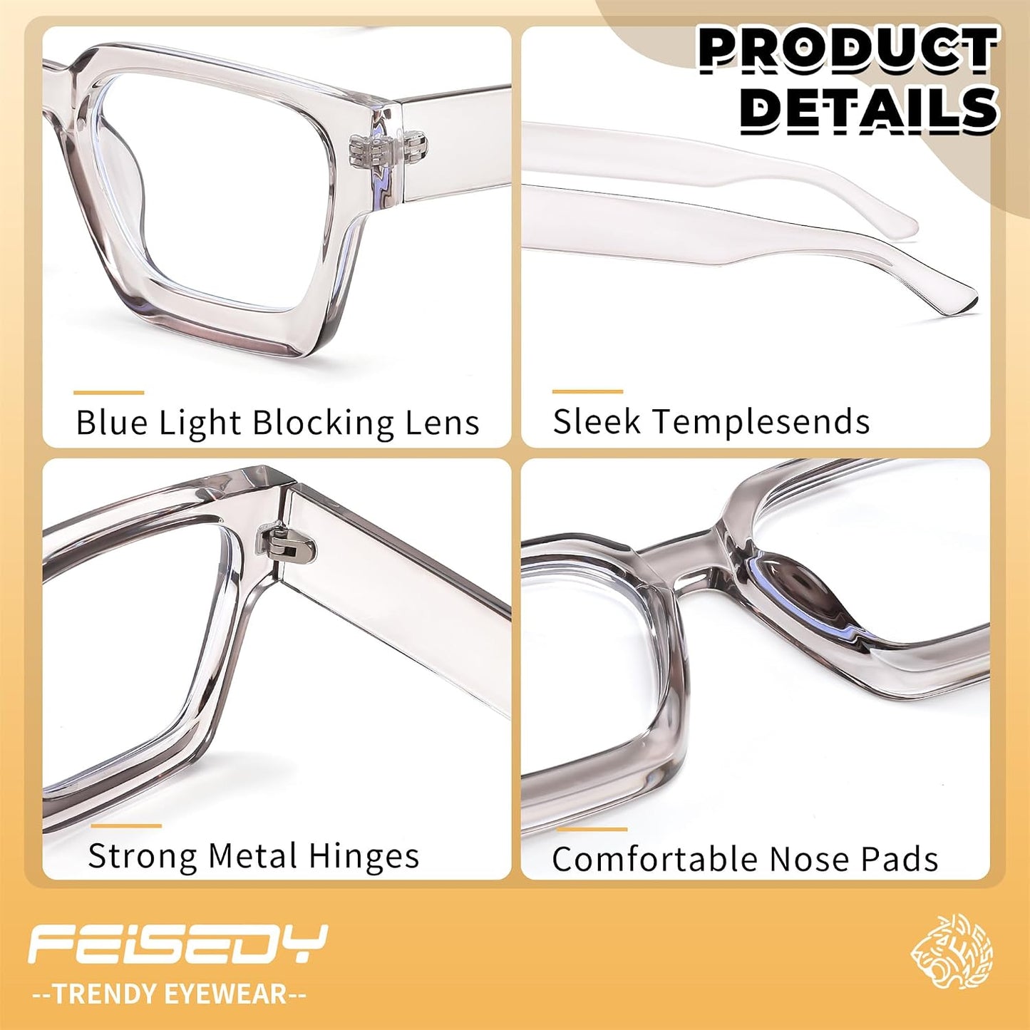 商品图片 29 | B0DXDYMMPM | FEISEDY Retro Blue Light Blocking Glasses for Women Men 90s Classic Rectangle Frame Thick Chic Computer Eyeglasses B2383R