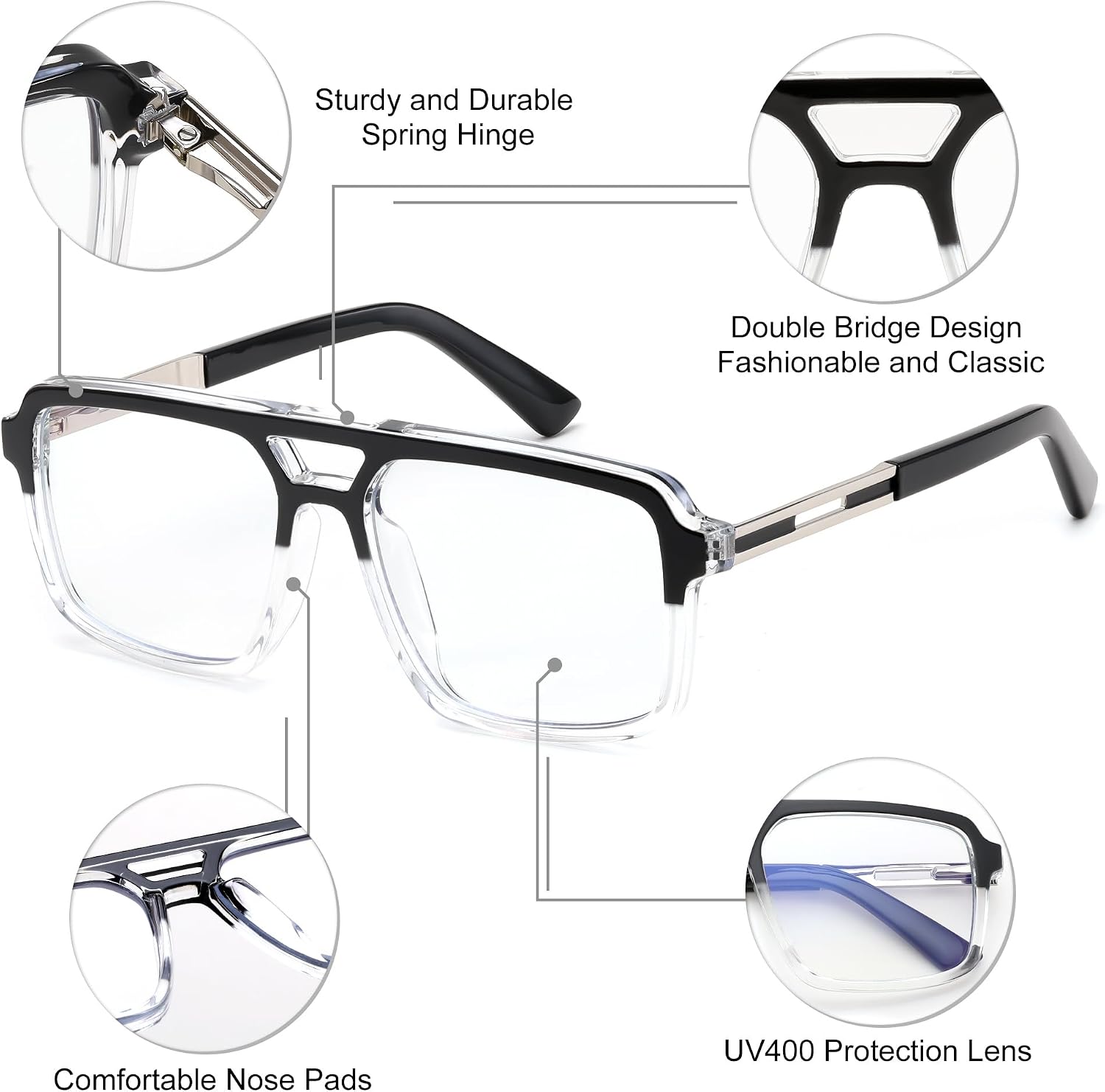 商品图片 37 | B0D9NJ18RZ | FEISEDY Retro Aviator Square Blue Light Glasses for Men Women B0209