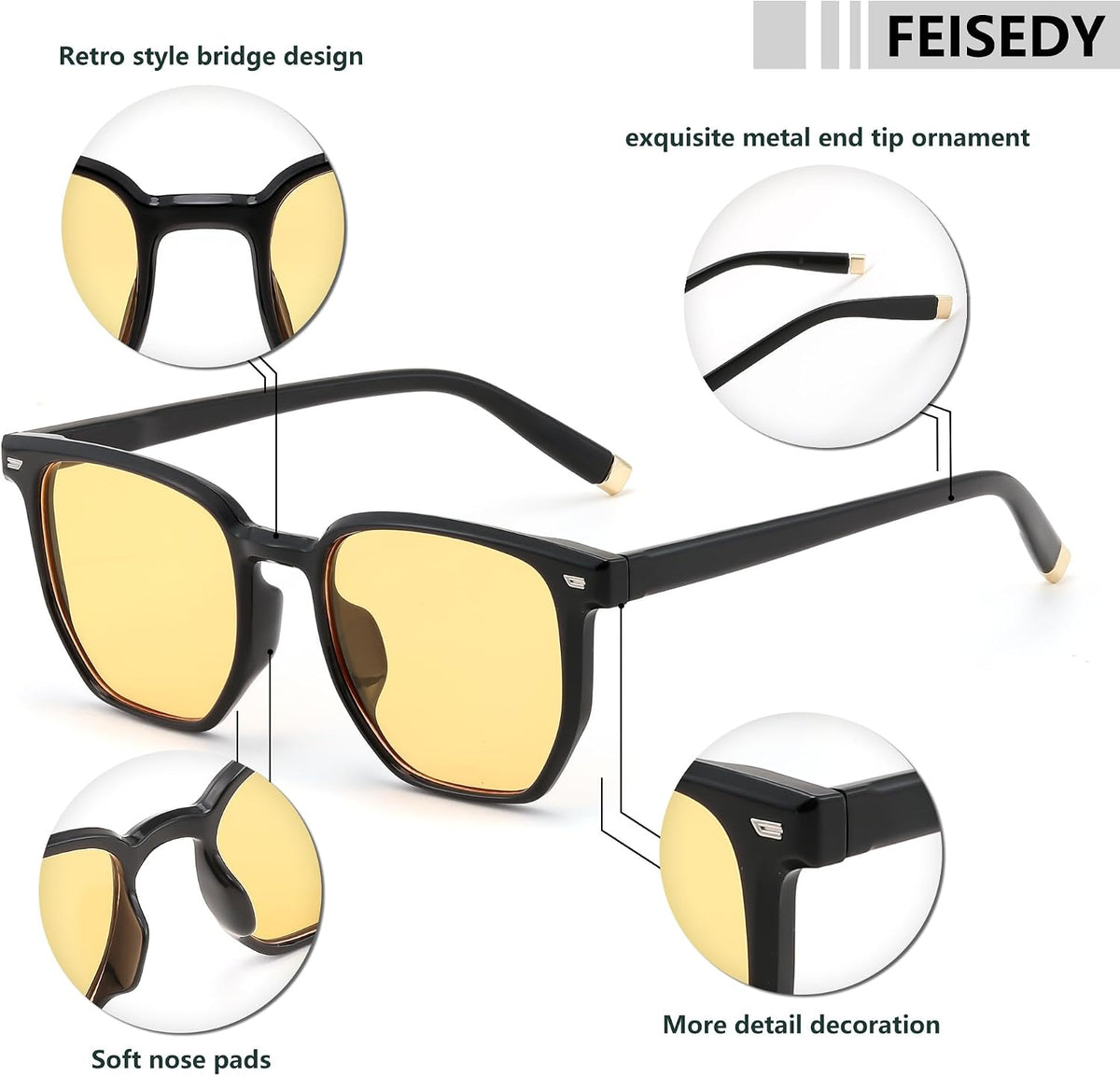 ÉÌƷͼƬ 25 | B0F58QMH7Q | FEISEDY Retro Square Sunglasses Women Men Trendy Rectangle Shades Vintage Sun Glasses B0274