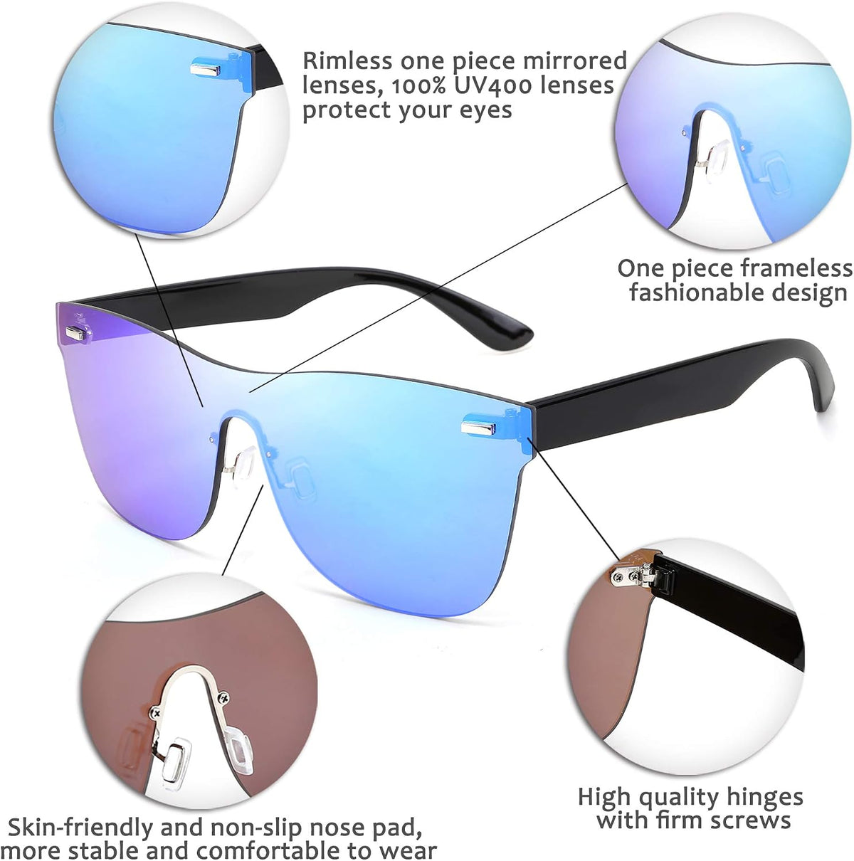 ÉÌƷͼƬ 11 | B08DY1CW9T | FEISEDY Mirrored Rimless Sunglasses One Piece Lens Reflective Sunglasses for Women Men B2647