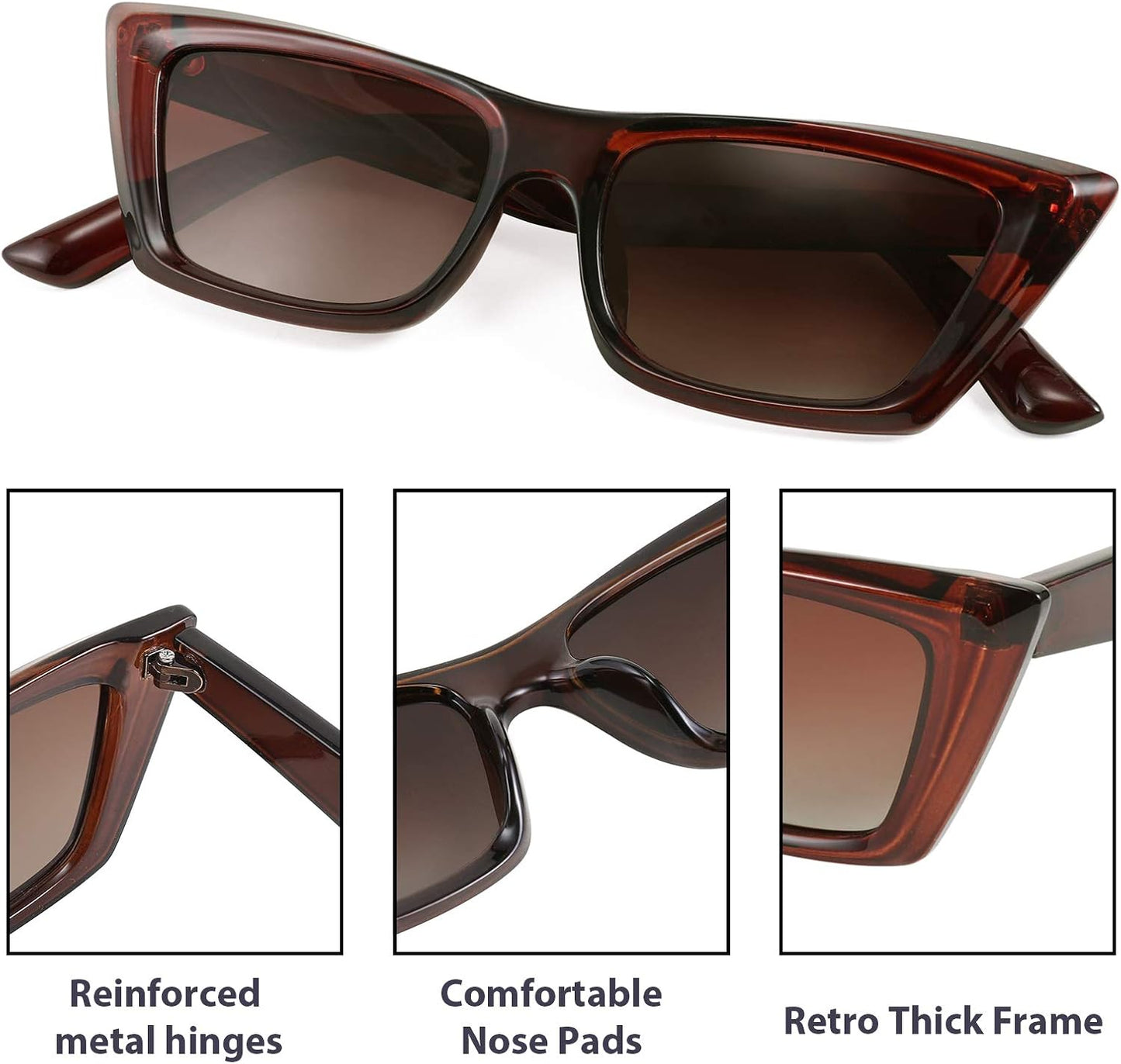 商品图片 4 | B08TM3J1R9 | FEISEDY Small Cateye Square Polarized Sunglasses Women Classic Thick Rectangle Frame UV400 Sun Glasses B2736