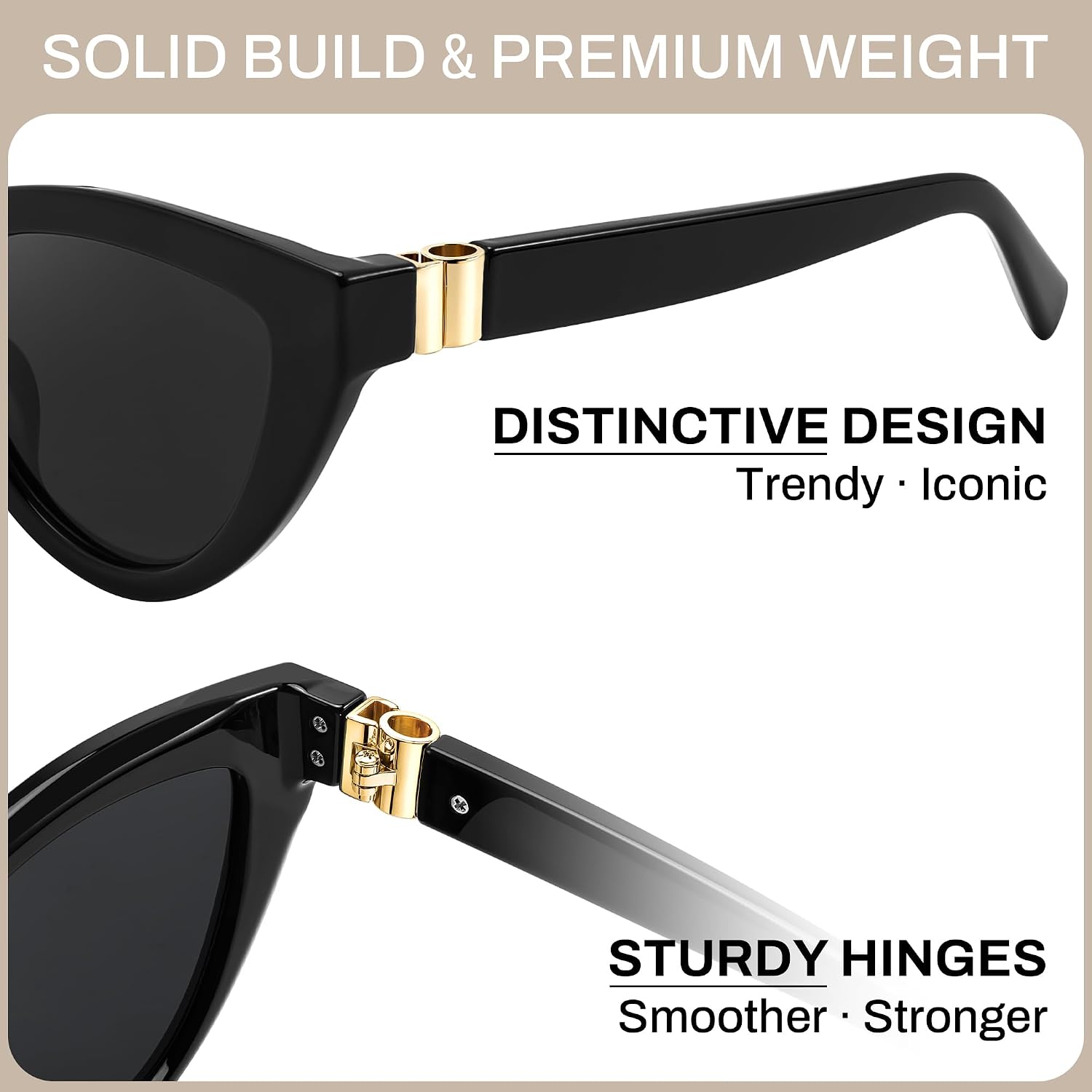 商品图片 4 | B0GVF3CZ9N | FEISEDY Cat eye Sunglasses Polarized and Retro Stylish for Women Men B0428 | UV400 Protection, for Driving Fishing Beach Travel and Party, Metal Accents, Versatile Styling