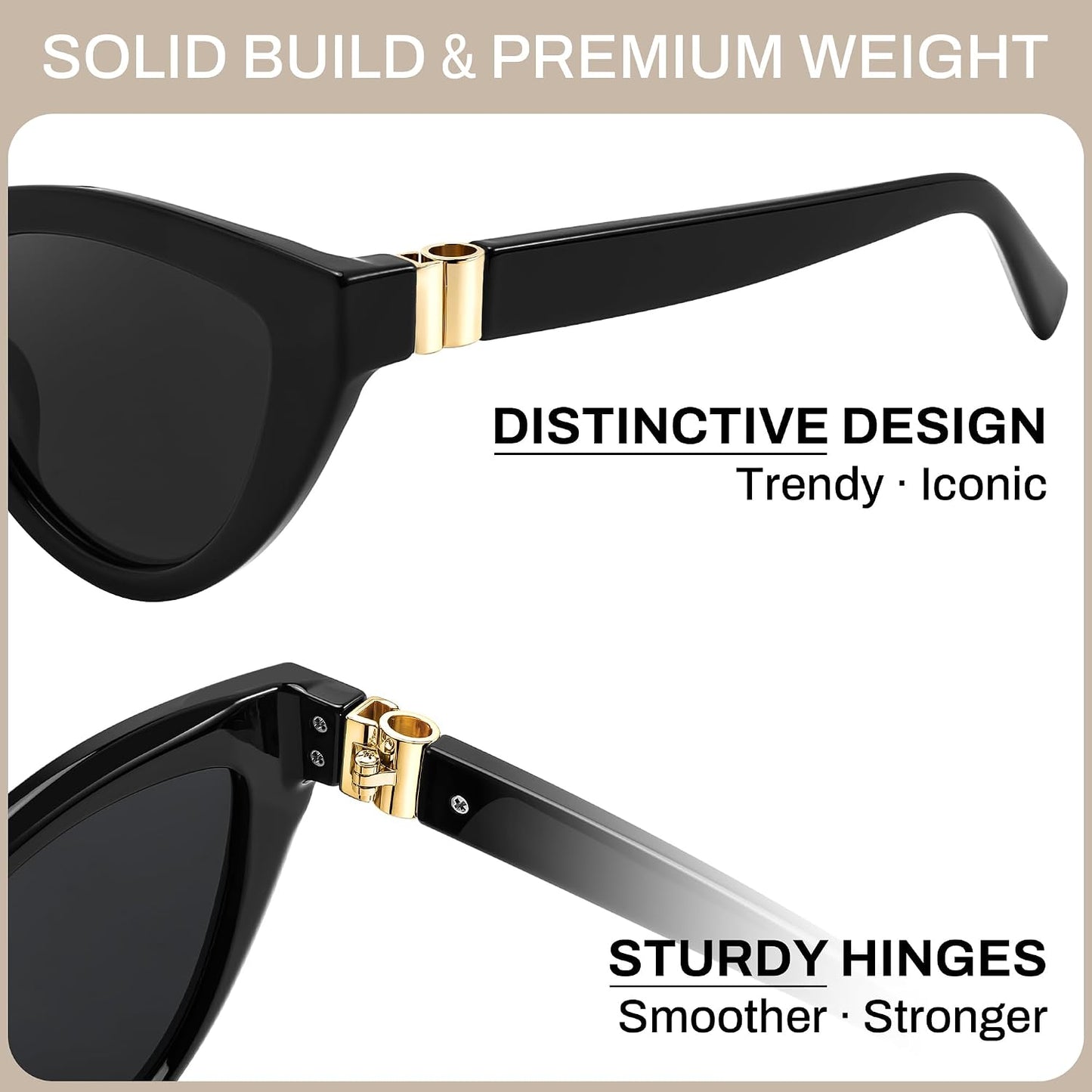 商品图片 4 | B0GVF3CZ9N | FEISEDY Cat eye Sunglasses Polarized and Retro Stylish for Women Men B0428 | UV400 Protection, for Driving Fishing Beach Travel and Party, Metal Accents, Versatile Styling