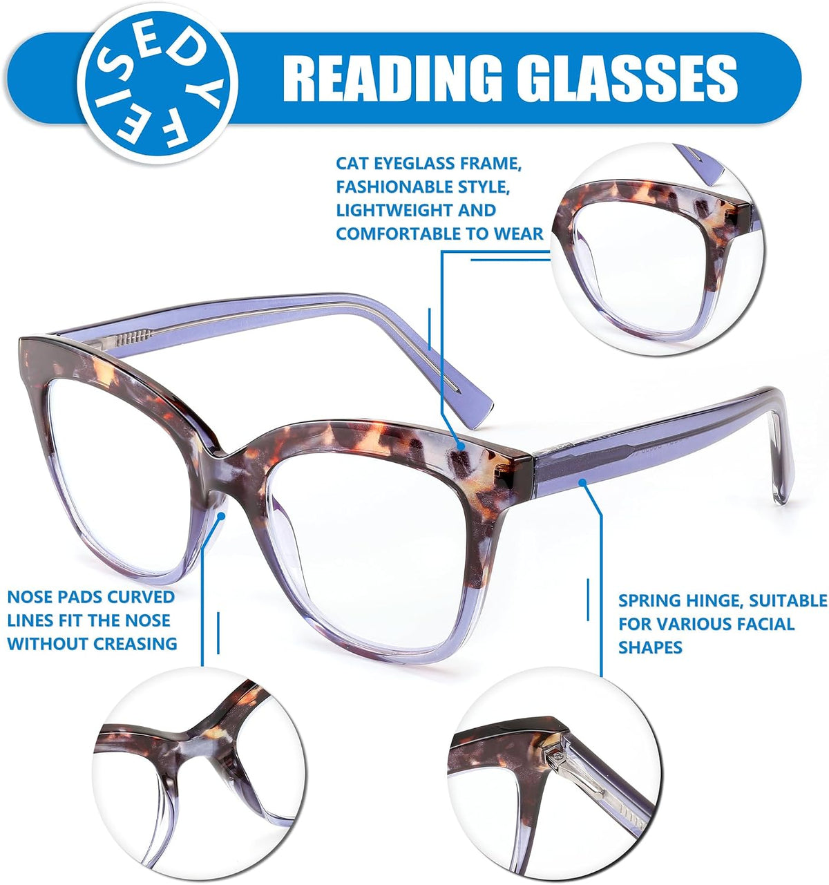 ÉÌƷͼƬ 12 | B0CNGMZZZX | FEISEDY Retro Square Reading Glasses Anti Glare Digital Blue Light Blocking Eyestrain for Women Reader B0058