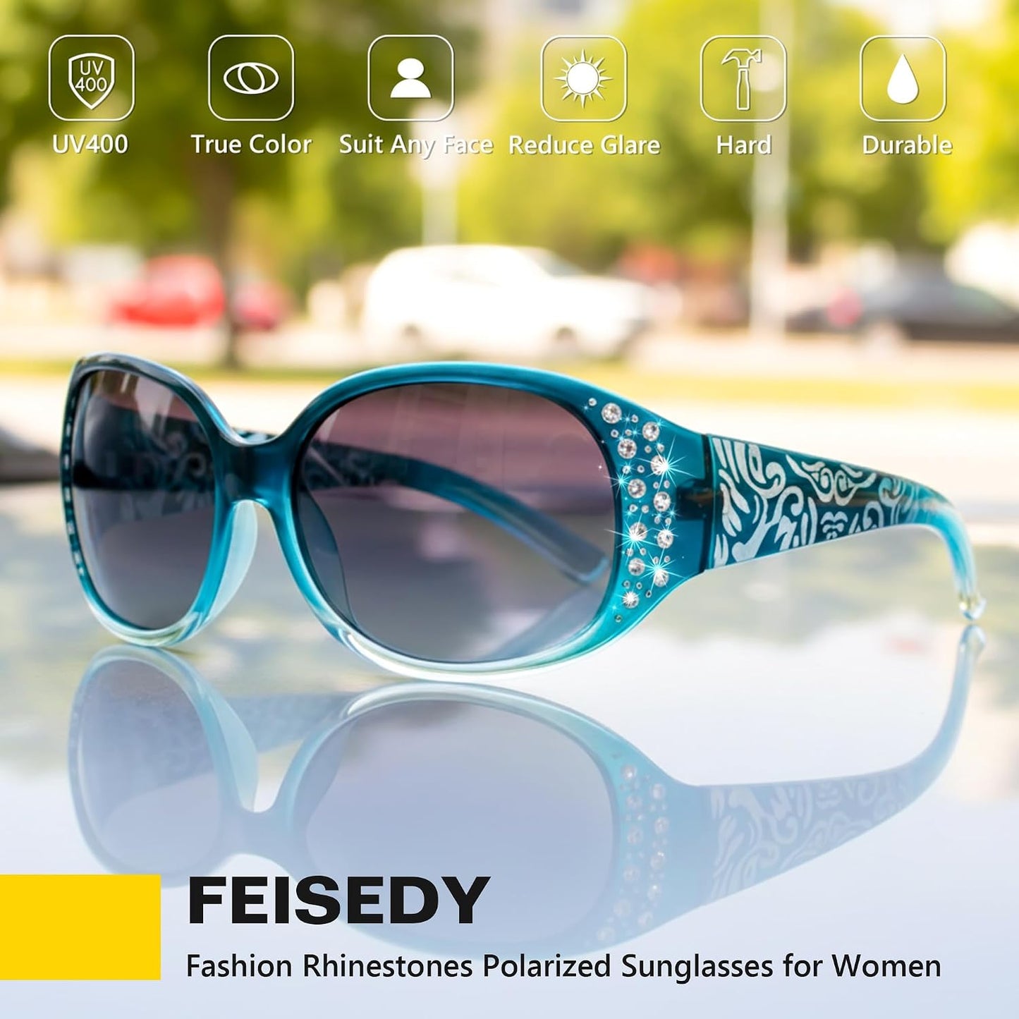 商品图片 20 | B0FZT6D16L | FEISEDY Women's Polarized Sunglasses Wrap Around Rhinestone Design Fashion Sunnies UV400 Protection B1091