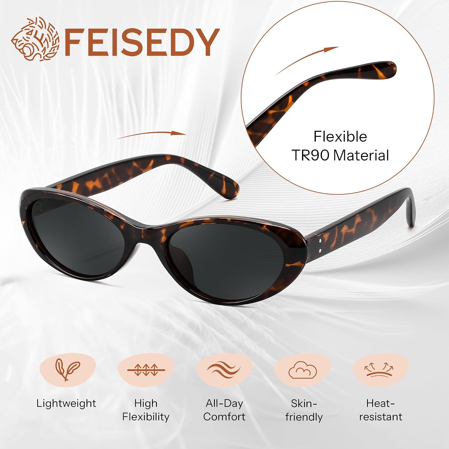 商品图片 12 | B0H6WC71MZ | FEISEDY Retro Oval Polarized Sunglasses for Women Cat Eye TR90 Shades B0460