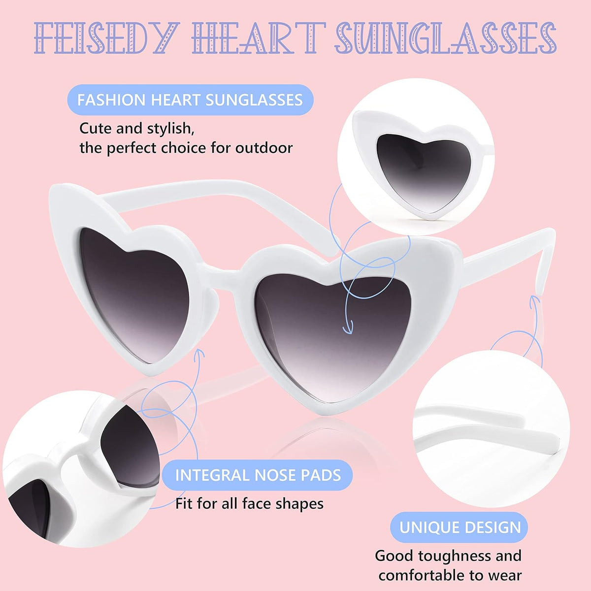 商品图片 2 | B0B1M7BSBV | FEISEDY 2 Pack Vintage Heart Sunglasses Toddler De Sol Gafas Beach Party Holiday Sun Glasses B2903