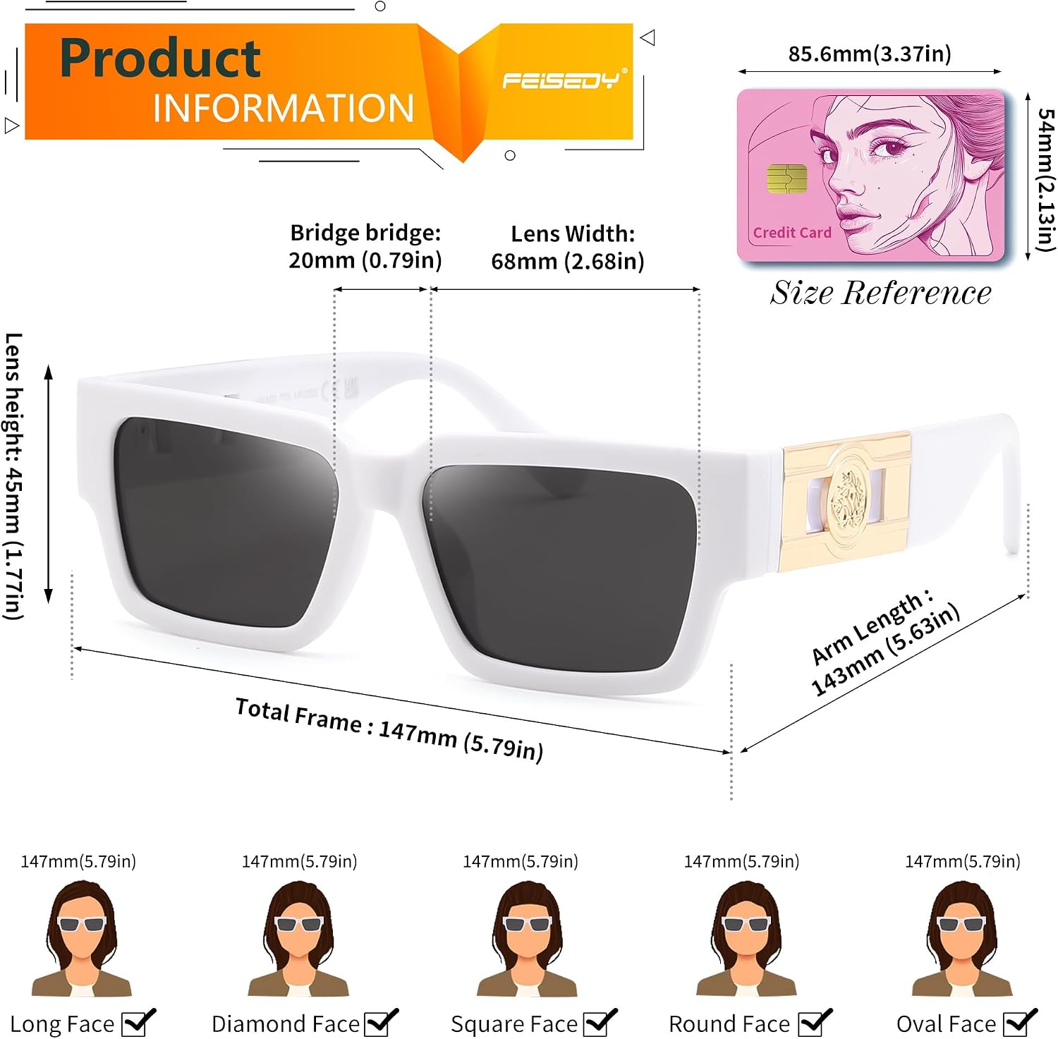 商品图片 30 | B0GD5FWDBC | FEISEDY Retro Trendy Rectangle Polarized Sunglasses for Women Men,Classic Narrow Square Sun Glasses B0314
