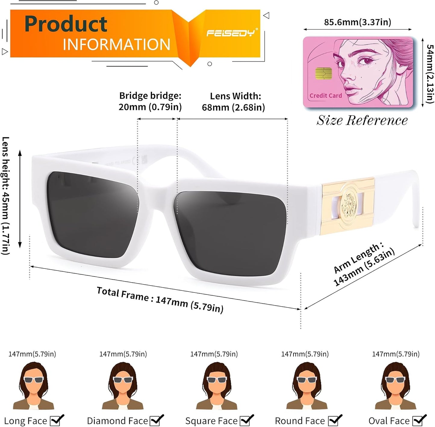 商品图片 30 | B0GD5FWDBC | FEISEDY Retro Trendy Rectangle Polarized Sunglasses for Women Men,Classic Narrow Square Sun Glasses B0314