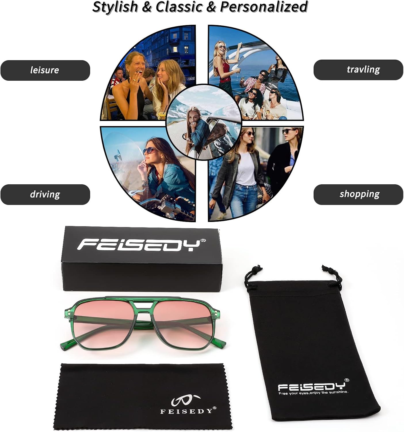 商品图片 19 | B09J8999GR | FEISEDY Retro Square Aviator Sunglasses Women Men 70s Vintage Trendy Plastic Frame Sun Glasses B2835