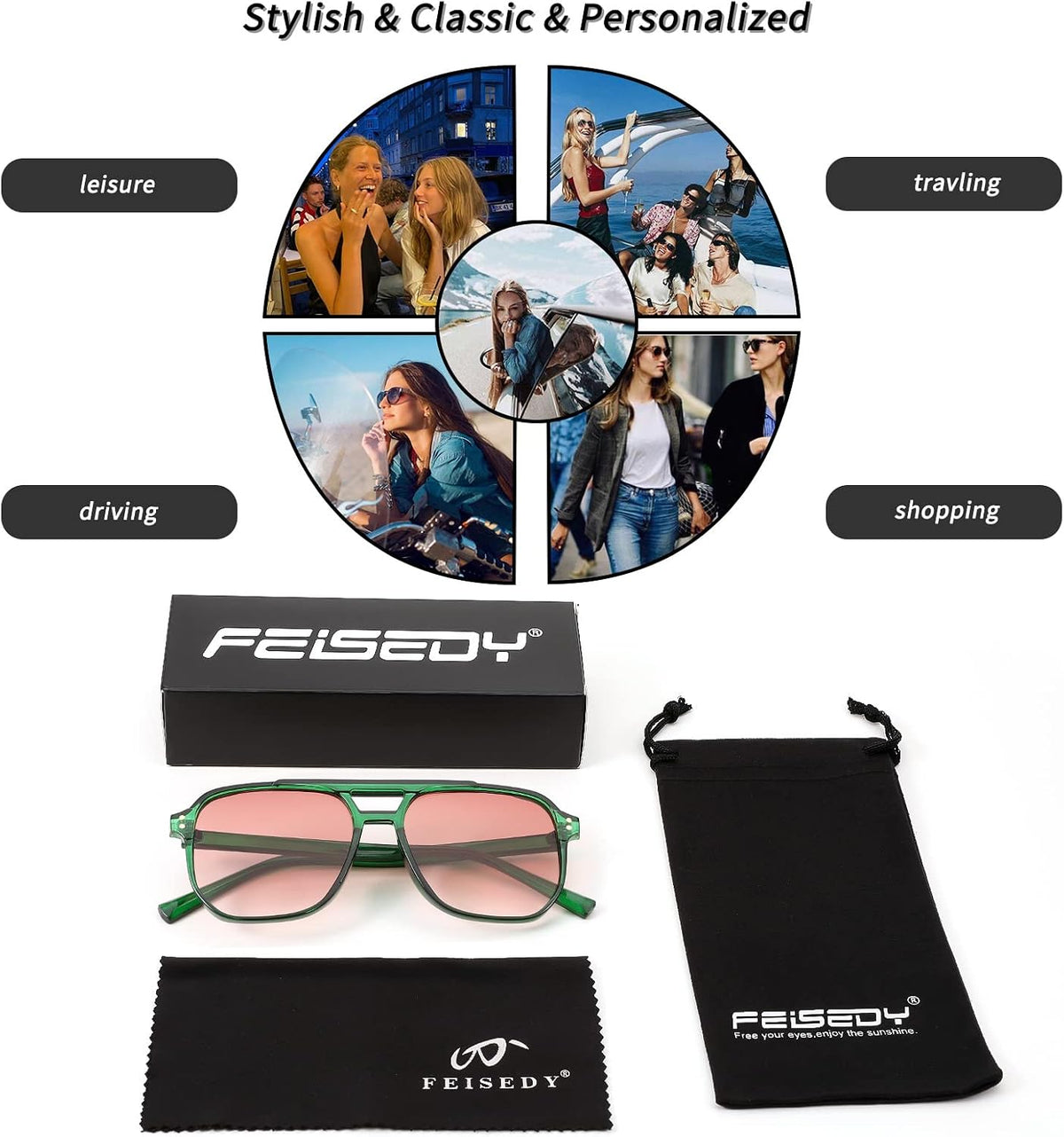 商品图片 19 | B09J8999GR | FEISEDY Retro Square Aviator Sunglasses Women Men 70s Vintage Trendy Plastic Frame Sun Glasses B2835