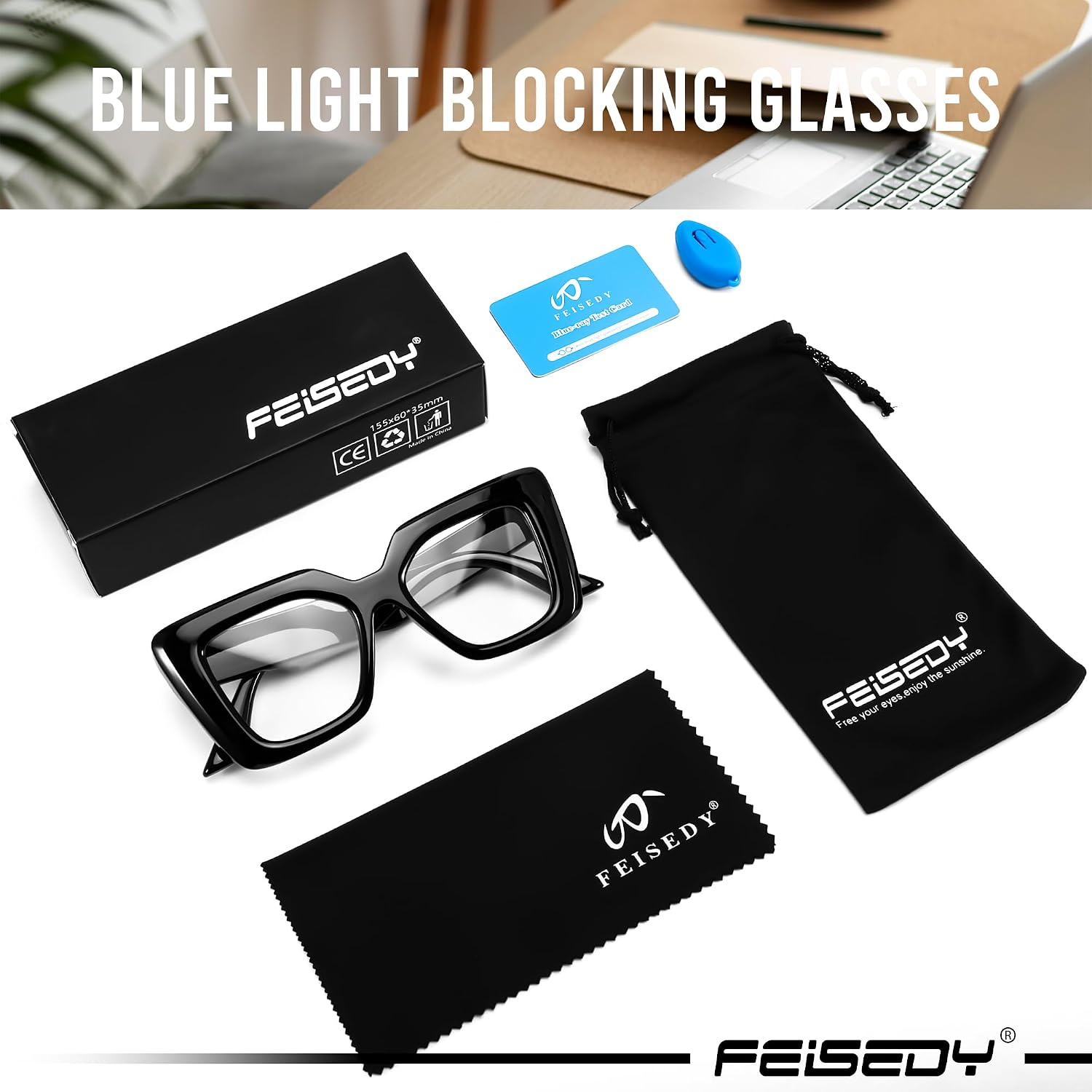 商品图片 14 | B0CSS4158B | FEISEDY Oversized Square Blue Light Blocking Glasses for Women Men Fashion Computer Glasses Reduce Eye Strain B0111