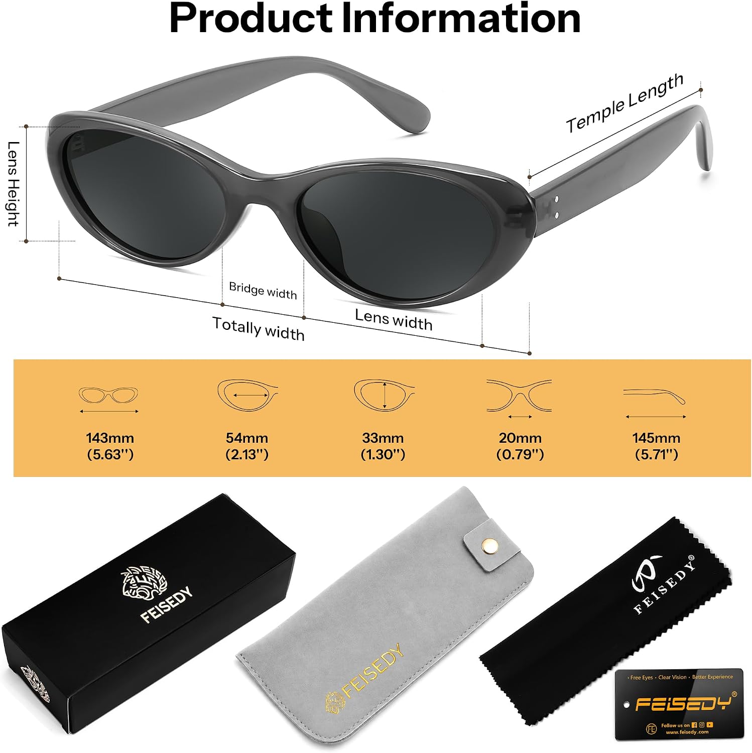 商品图片 28 | B0H6WC71MZ | FEISEDY Retro Oval Polarized Sunglasses for Women Cat Eye TR90 Shades B0460