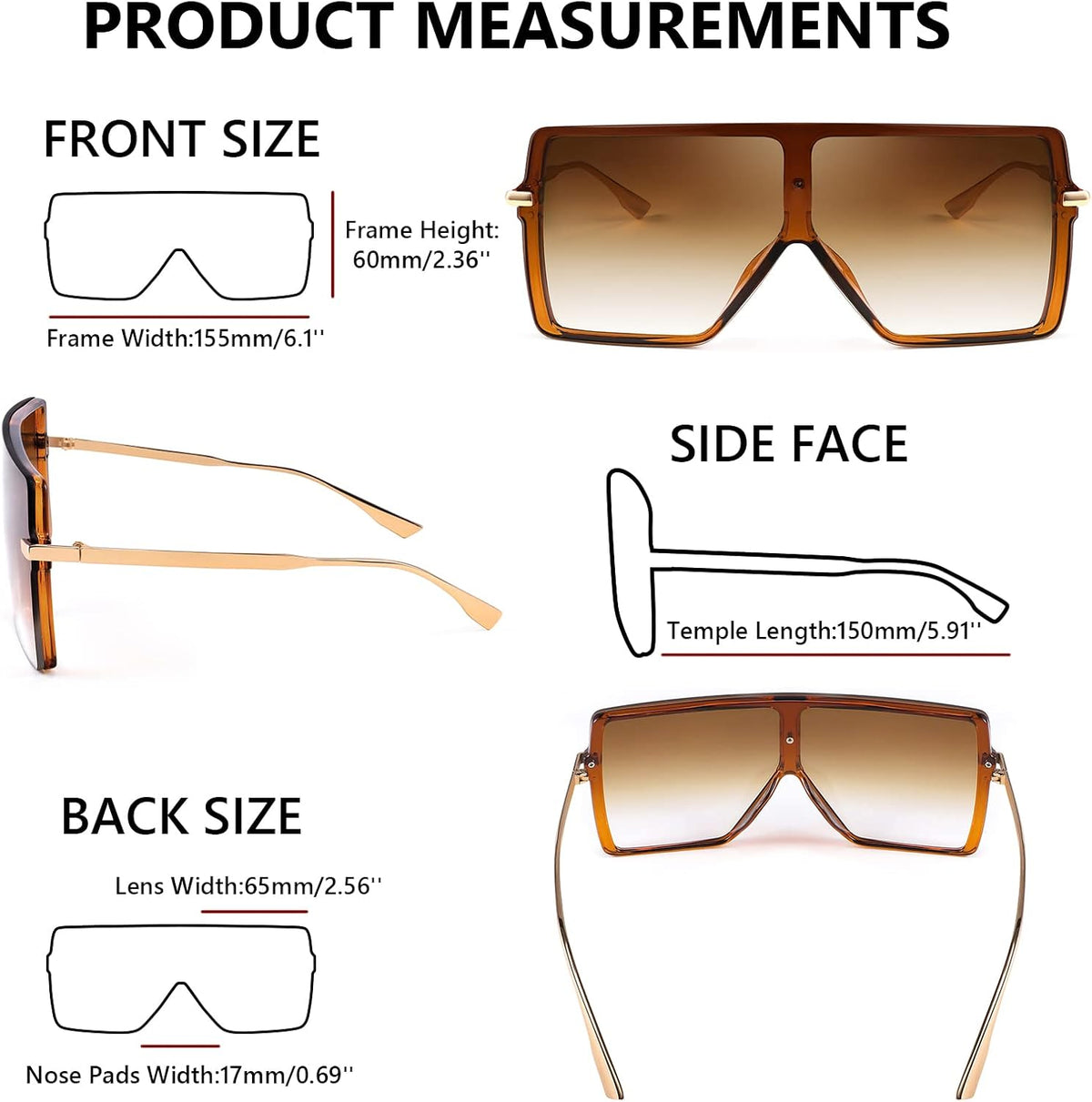ÉÌƷͼƬ 4 | B097CVFDZT | FEISEDY Flat Top Oversized Shield Sunglasses Women Men Square Fashion Rimless Shades UV400 B2784