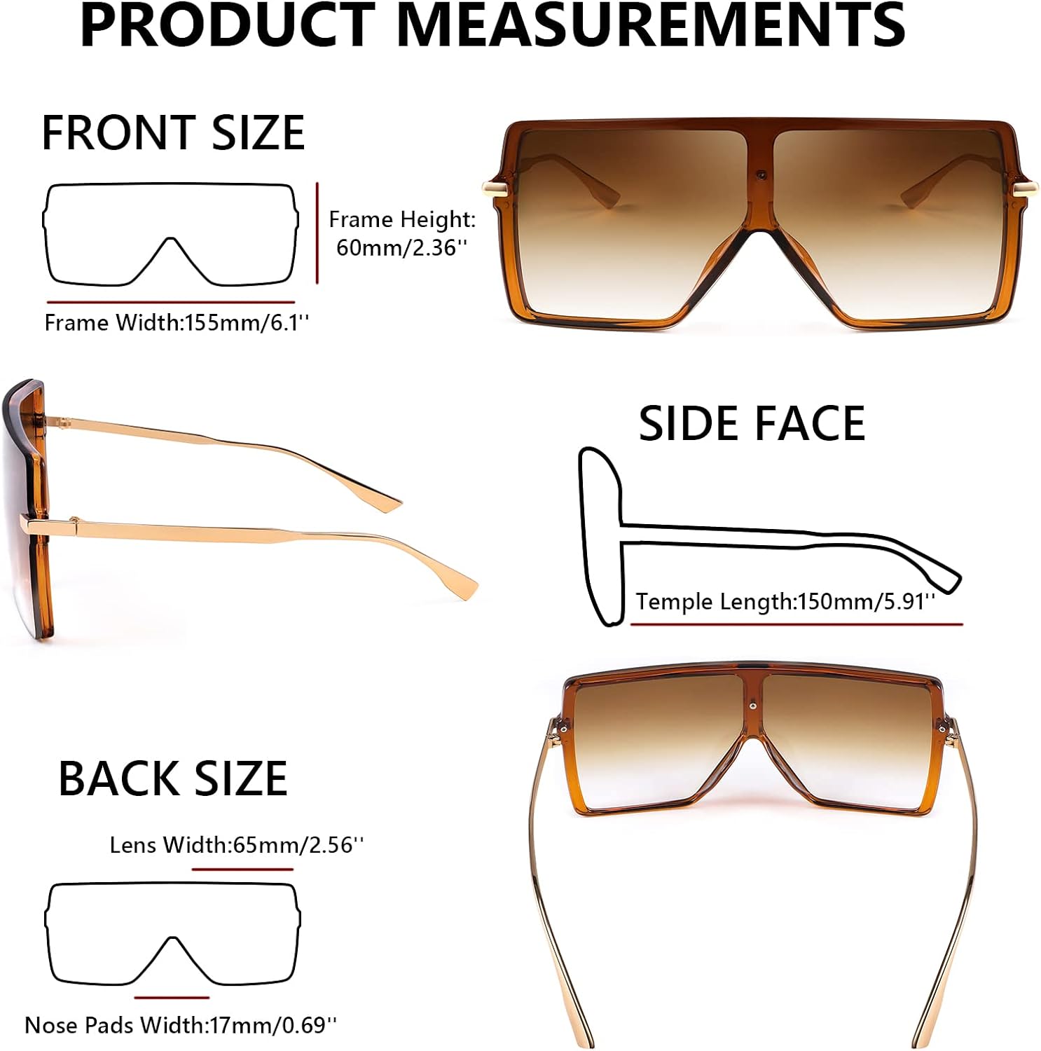 商品图片 4 | B097CVFDZT | FEISEDY Flat Top Oversized Shield Sunglasses Women Men Square Fashion Rimless Shades UV400 B2784