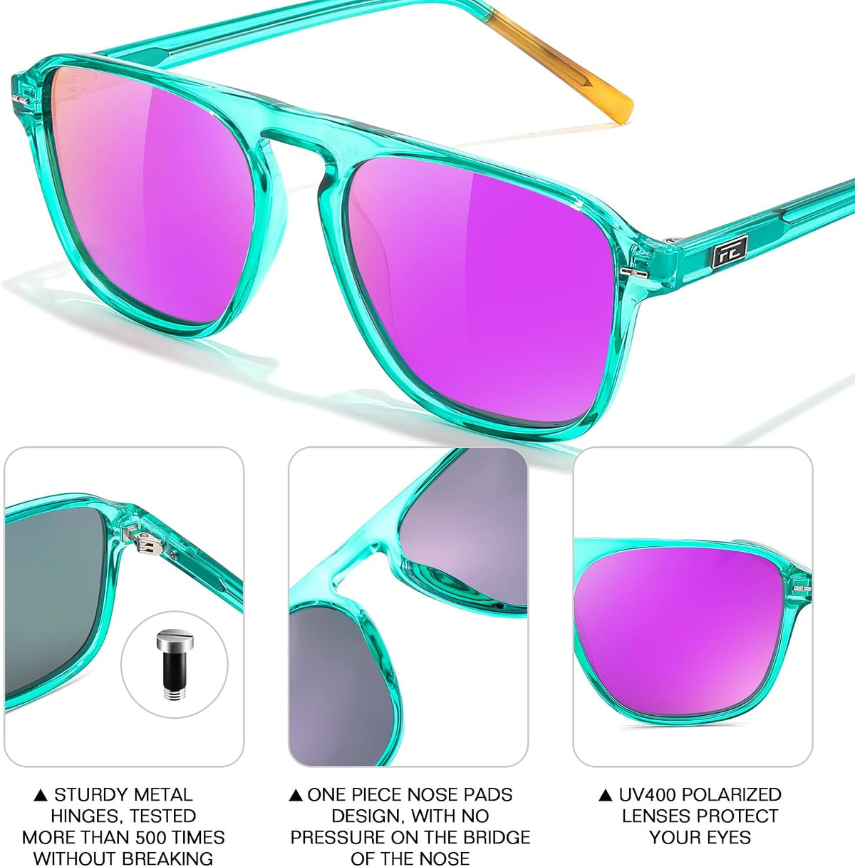 ÉÌƷͼƬ 13 | B0F4D461TF | FEISEDY Polarized Aviator Mens Sunglasses Square Modern Women Vintage Style Acetate Frame UV400 B0191