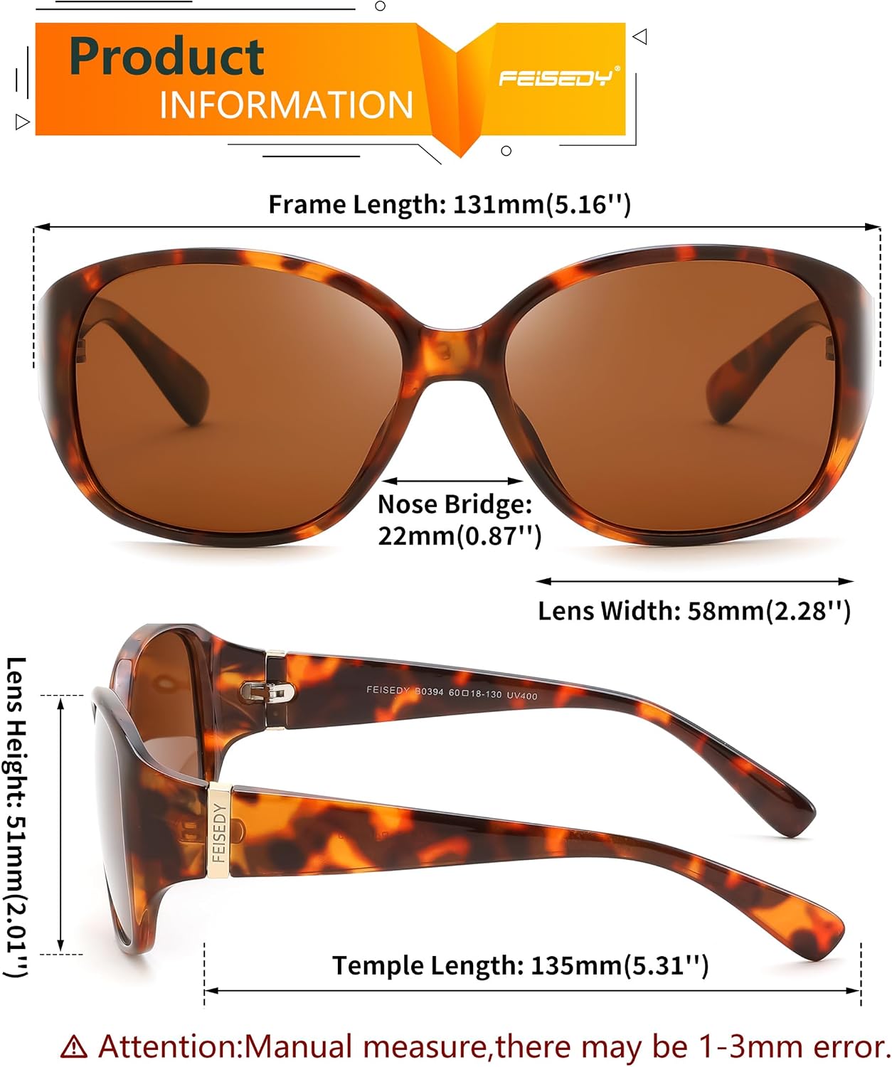 商品图片 21 | B0H4R52F3D | FEISEDY Women's Polarized Sunglasses Wrap Around Vintage Fashion Sunnies UV400 Protection B0394