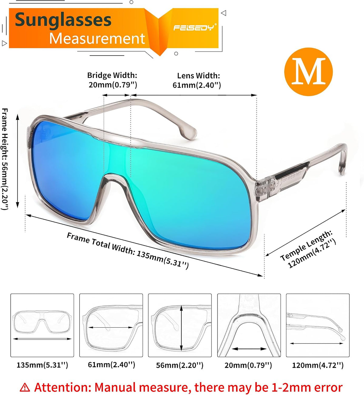 ÉÌƷͼƬ 38 | B0CWTZ9491 | FEISEDY Fashion Polarized Sunglasses Oversized One Piece Reflective Lens Sports Sun Glasses B0122