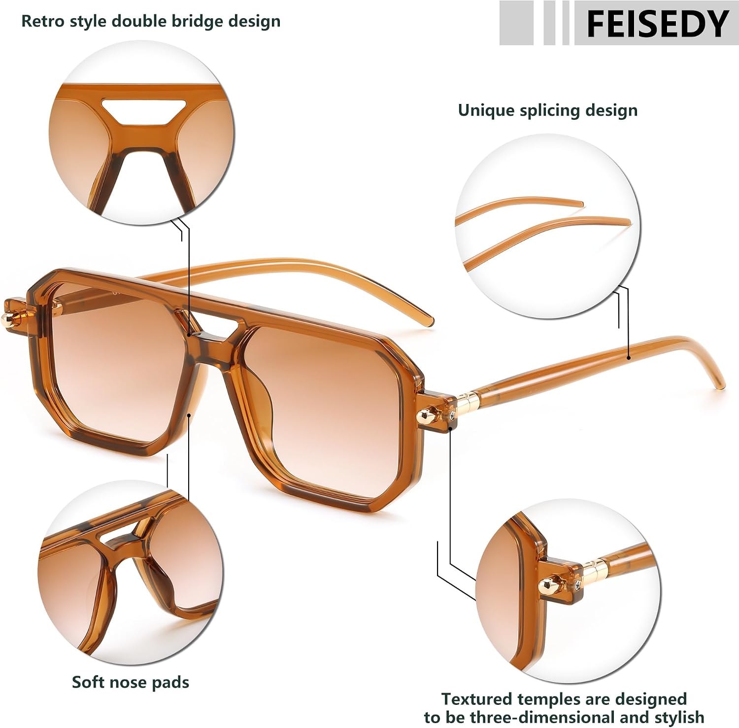 商品图片 94 | B09YTJ4FQZ | FEISEDY Vintage Square 70s Flat Aviator Sunglasses Women Men Classic Retro Stylish Frame UV400 Sunglasses B2622
