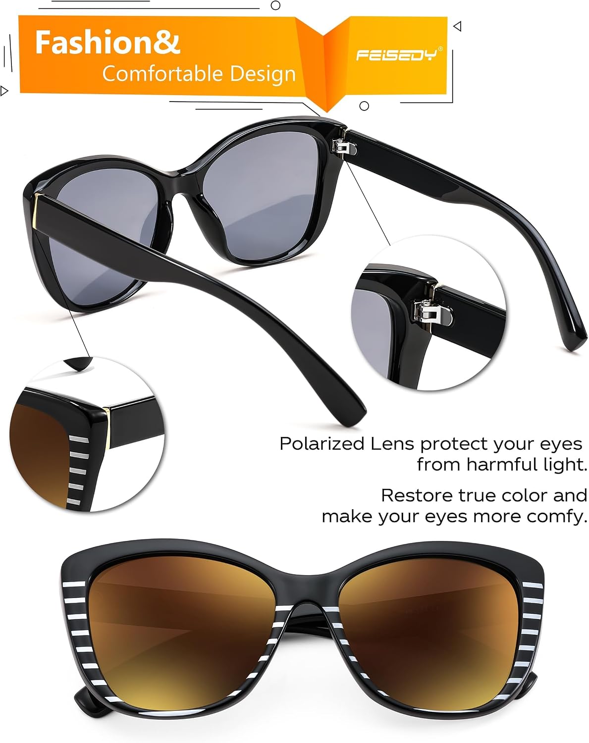 ÉÌƷͼƬ 21 | B07M9V125F | FEISEDY Polarized Vintage Sunglasses American Womens Square Jackie O Cat Eye Sunglasses B2451