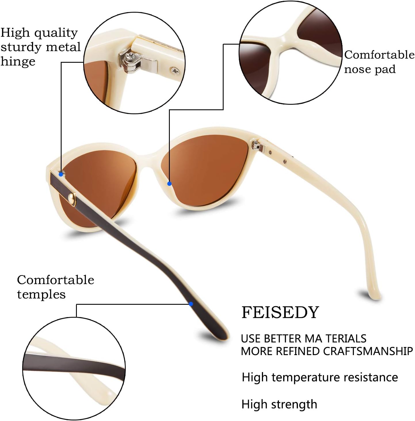商品图片 5 | B07VB227XS | FEISEDY Classic Cateye Polarized Sunglasses for Women 100% UV Protection B2512