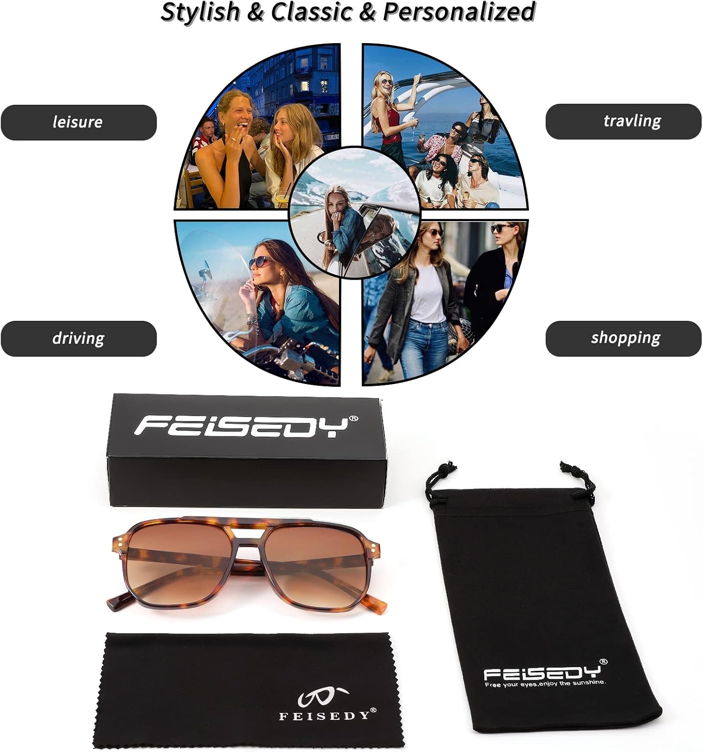 商品图片 26 | B09J8999GR | FEISEDY Retro Square Aviator Sunglasses Women Men 70s Vintage Trendy Plastic Frame Sun Glasses B2835