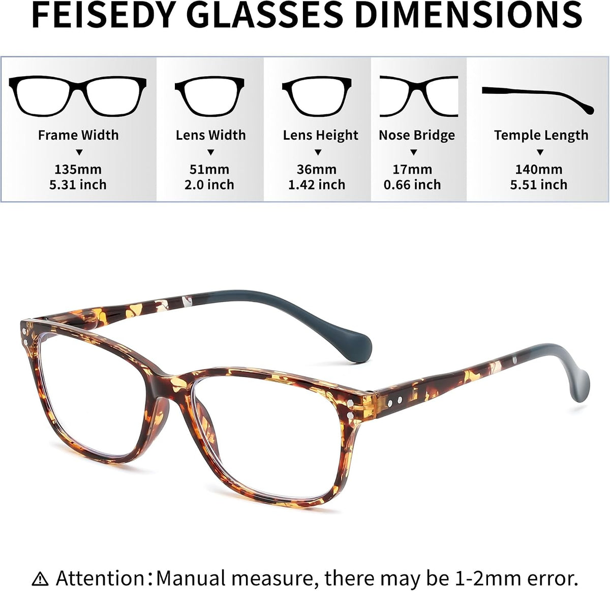 ÉÌƷͼƬ 6 | B0FZT83JWY | FEISEDY 2 Pack Retro Blue Light Reading Glasses Rectangular Tortoise B0369