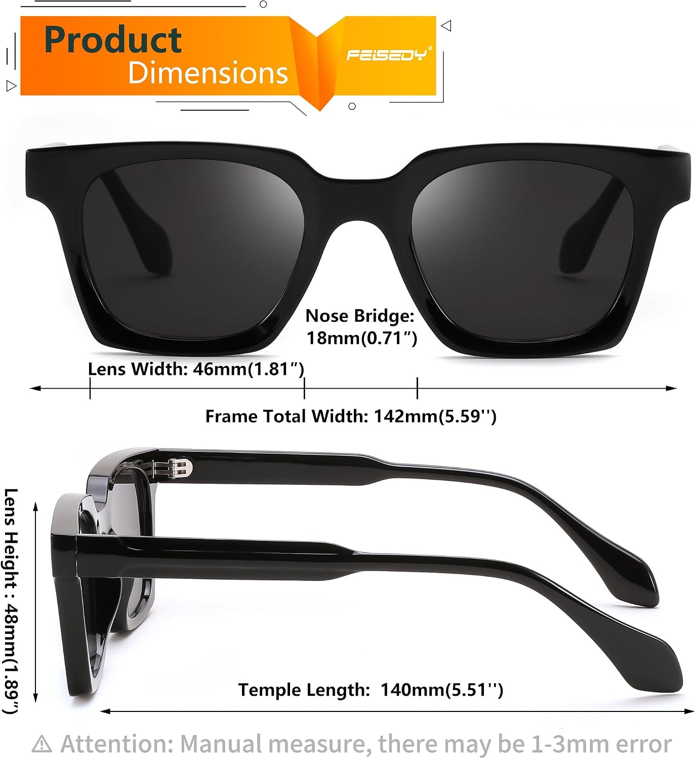 商品图片 5 | B0D7CC769X | FEISEDY Retro Square Sunglasses Women Men Trendy Rectangle Thick Frame Shades Classic Designer Sun Glasses B0198