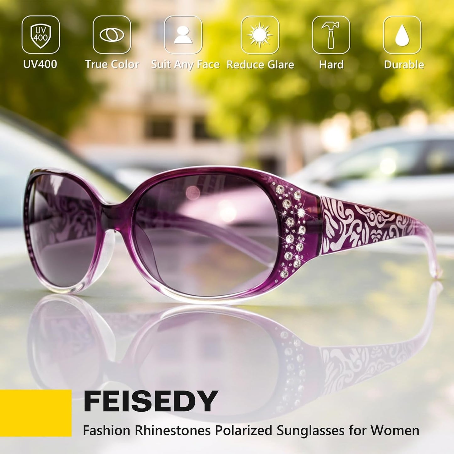 商品图片 32 | B0FZT6D16L | FEISEDY Women's Polarized Sunglasses Wrap Around Rhinestone Design Fashion Sunnies UV400 Protection B1091