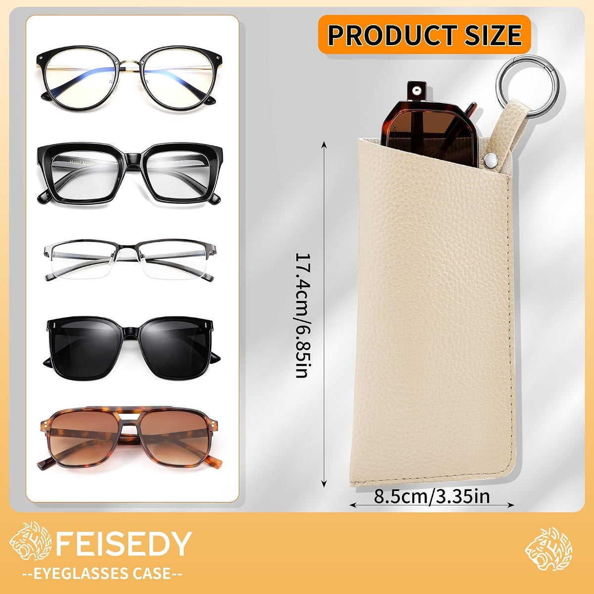 ÉÌƷͼƬ 5 | B0FKBLV8J9 | FEISEDY 2Pack Portable Glasses Case with Clip Hook, Soft Leather Eyeglass case Bag, Slim Sunglasses Pouch B0313