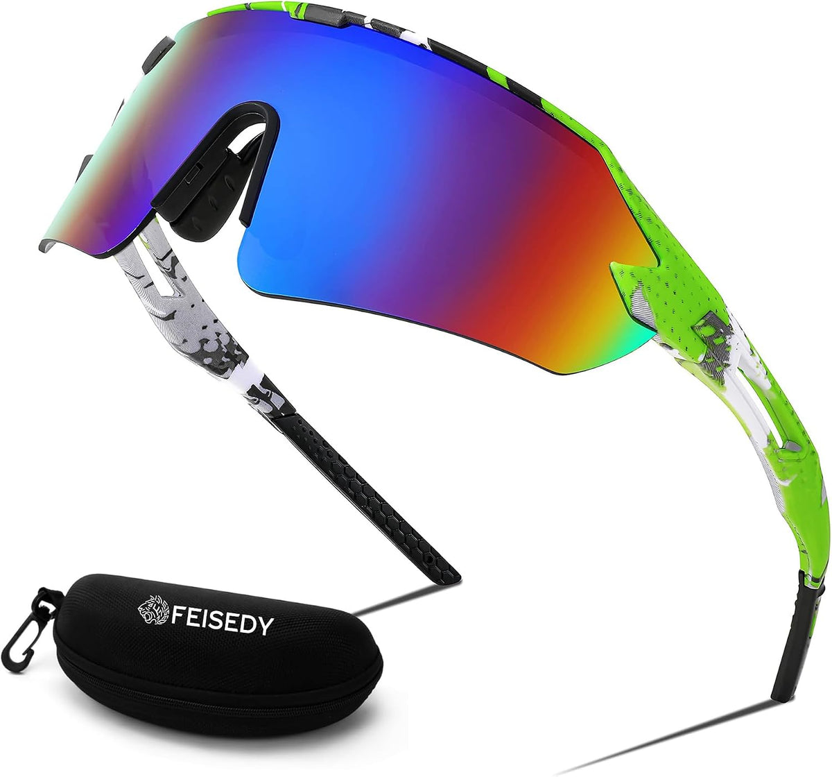 003 Green | Blue Lens / 60mm | B0BQLG1JCZ | FEISEDY Sports Sunglasses for Men and Women, UV400 Protection Outdoor Cycling Driving Fishing Glasses B2987
