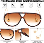 ÉÌƷͼƬ 10 | B0F8N8W8JM | FEISEDY Oversized Aviator Sunglasses With Earring Design for Women Large Big Frame Luxury Designer Shades for Ladies B0296