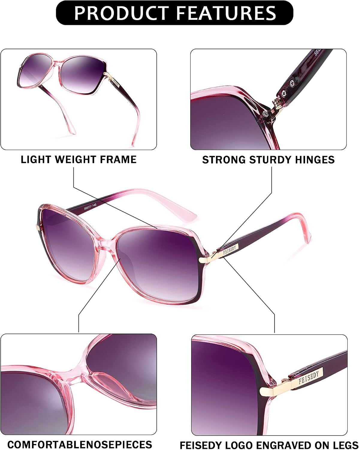 ÉÌƷͼƬ 10 | B09KC567VY | FEISEDY Womens Polarized Sunglasses UV400 Anti Glare Fashion Shades