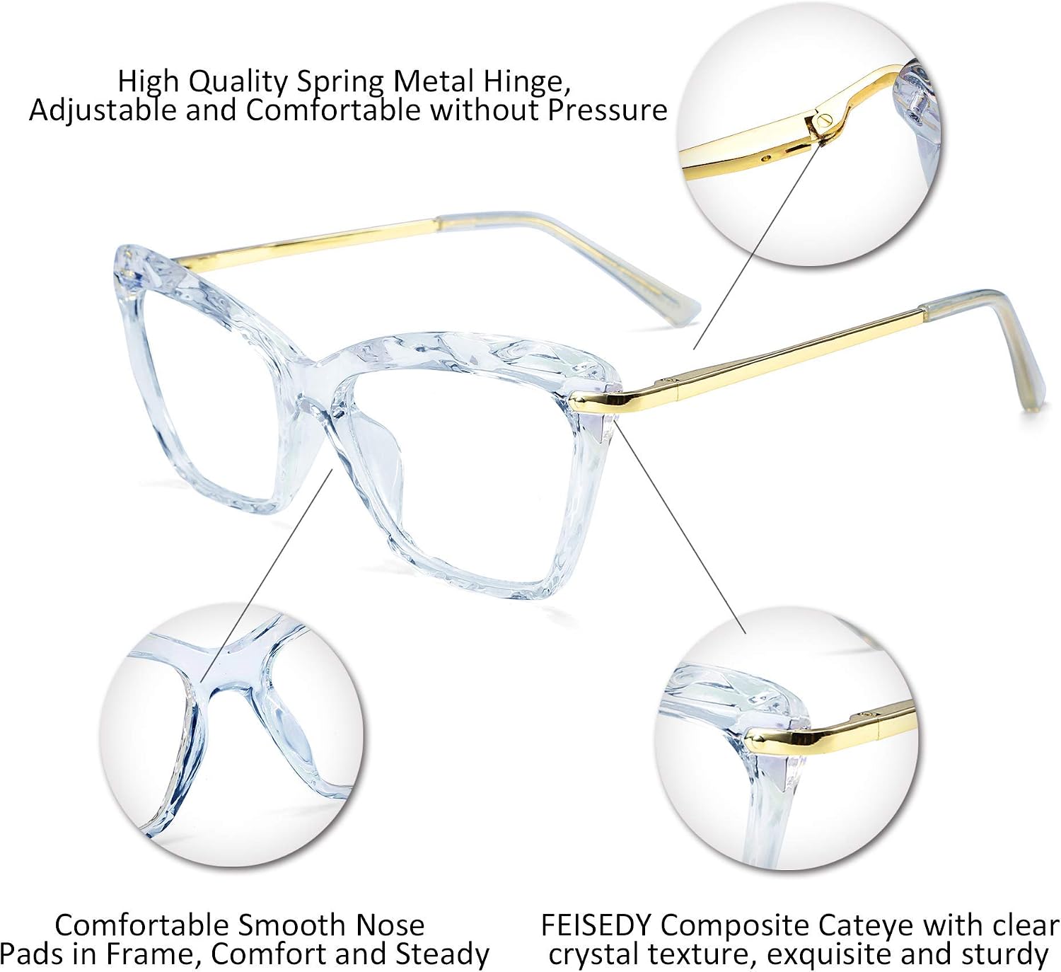 商品图片 17 | B07FR6SSY6 | FEISEDY Cat Eye Glasses Frame Clear Lenses Lightweight Eyewear for Women B2440