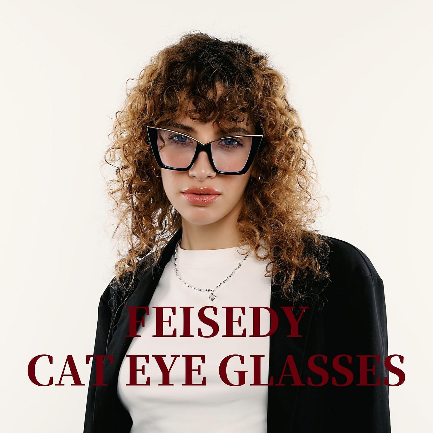 商品图片 5 | B0DGX4KTLX | FEISEDY Fashion Cat Eye Blue Light Blocking Glasses for Women Fake Retro Eyeglasses Oversized Stylish Eyewear Frame B0240