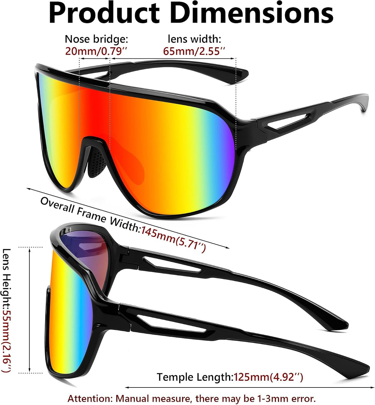 ÉÌƷͼƬ 13 | B0D5D4T92Q | FEISEDY Sports Sunglasses for Men and Women,Oversized One Piece Reflective Lens Cycling Sunglasses B0178