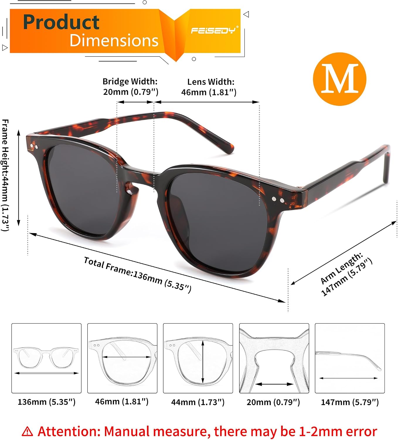 商品图片 14 | B0CCPBD9GS | FEISEDY Classic Polarized Sunglasses Retro Round Sunglasses for Women Men Trendy Shades B0002